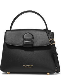 Burberry Textured Leather And Checked Canvas Shoulder Bag Black