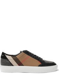 Burberry Studded Leather And Checked Canvas Sneakers Black