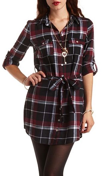 Charlotte Russe Belted Plaid Flannel ...