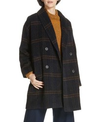 Eileen Fisher Double Breasted Plaid Alpaca Blend Coat