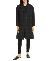 Eileen Fisher Notch Collar Plaid Organic Cotton Wool Blend Coat