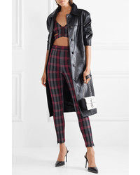 T by Alexander Wang Cropped Cutout Plaid Cotton Blend Twill Top