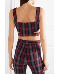 T by Alexander Wang Cropped Cutout Plaid Cotton Blend Twill Top