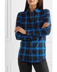 Saint Laurent Checked Cotton Blend Flannel Shirt