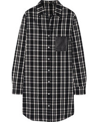 Maje Grunge Leather Trimmed Plaid Flannel Shirt, $275 | NET-A