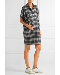 Hatch The Buttondown Plaid Cotton Flannel Dress Black