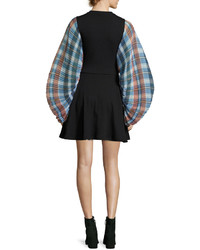 Opening Ceremony Fit And Flare Plaid Sleeve Mini Dress