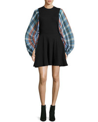Opening Ceremony Fit And Flare Plaid Sleeve Mini Dress