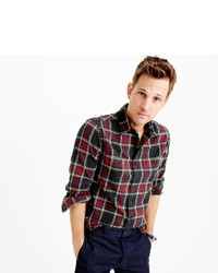J.Crew Slim Midweight Flannel Shirt In Black And Red Tartan