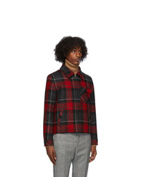 Saint Laurent Red And Black Wool Trapper Jacket