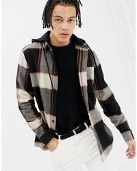 Pull&Bear Check Over Shirt With Jersey Hood