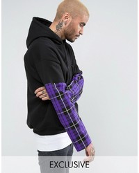 Reclaimed Vintage Inspired Oversized Hoodie In Black With Check Sleeves