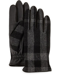 Black Plaid Leather Gloves