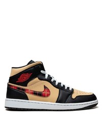 Black Plaid Leather High Top Sneakers