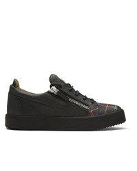 Black Plaid Leather Low Top Sneakers