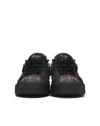 Giuseppe Zanotti Black And Multicolor Plaid Low Top Sneakers