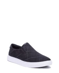 Black Plaid Leather Slip-on Sneakers