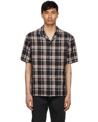 Black Plaid Linen Short Sleeve Shirt