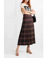 Gucci Pleated Checked Wool Twill Midi Skirt