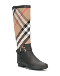 Burberry Belt Detail Check And Rubber Rain Boots