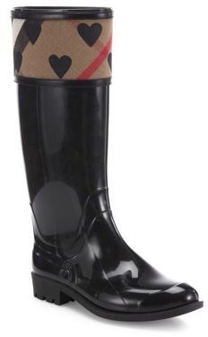 Burberry Crosshill Heart Check Rain Boots, $375 | Saks Fifth Avenue |  Lookastic