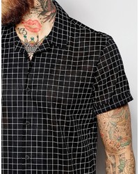 Asos Brand Sheer Shirt In Monochrome Check With Revere Collar In Regular Fit