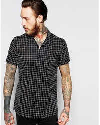 Asos Brand Sheer Shirt In Monochrome Check With Revere Collar In Regular Fit
