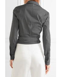 Michael Kors Michl Kors Collection Cropped Checked Cotton Blend Poplin Wrap Shirt Black