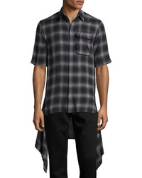Helmut Lang Zip Panel Plaid Short Sleeve Shirt Black