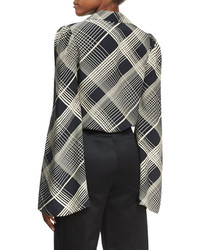 Co Plaid Hammered Silk Bell Sleeve Blouse Blackivory