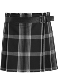Alexander McQueen Pleated Checked Silk And Wool Blend Wrap Mini Skirt Black
