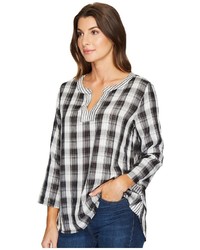 Mod-o-doc Double Sided Plaid Notch Pullover Shirt Long Sleeve Pullover