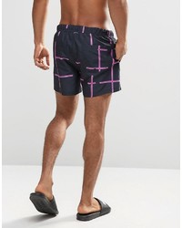 Asos Brand Swim Shorts With Neon Grid Check In Mid Length