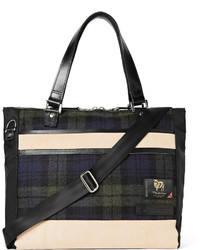 MASTERPIECE Master Piece Leather Trimmed Nylon And Checked Wool Tote Bag