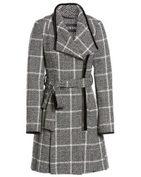 GUESS Velvet Trim Plaid Tweed Coat