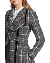 GUESS Velvet Trim Plaid Tweed Coat