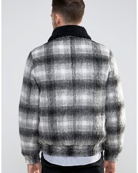 Asos Wool Mix Bomber Jacket In Brushed Check With Fleece Collar