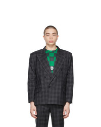 Black Plaid Wool Double Breasted Blazer