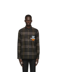 Burberry Khaki And Grey Check Monogram Motif Shirt
