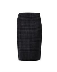 Black Plaid Wool Pencil Skirt