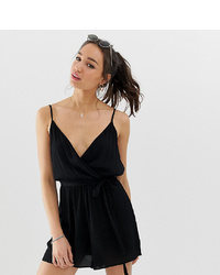 Asos Tall Asos Design Tall Wrap Tie Front Playsuit In Crinkle