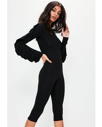 Missguided Black Frill Sleeve Low Back 34 Romper