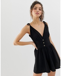 ASOS DESIGN Button Front Playsuit With Ties