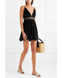 Zimmermann Curacao Lace Paneled Broderie Anglaise Silk Chiffon Playsuit Black