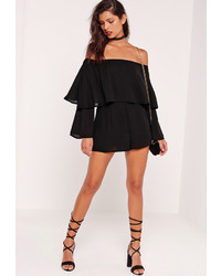 Missguided Double Layer Bardot Playsuit Black