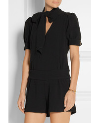 Haney Lizzie Pussy Bow Crepe Playsuit Black