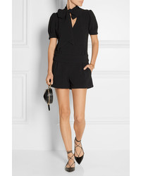 Haney Lizzie Pussy Bow Crepe Playsuit Black