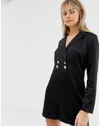 Reclaimed Vintage Inspired Tux Playsuit With Vintage Button Detail