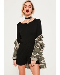 Missguided Black Long Sleeve Jersey Playsuit