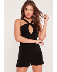 Missguided Knot Detail Playsuit Black
